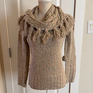 Cozy Tan Sweater with Fringe Detail